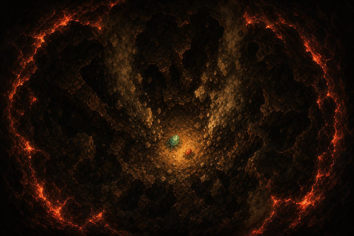 An excavated cavern seen from above, with a glowing boundary closing inward
                around the survivors.